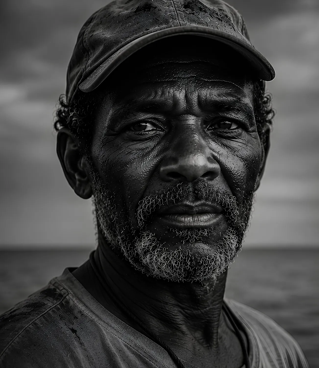 A Caribbean fisherman at sea under storm clouds